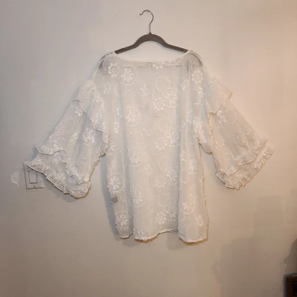POL large Oversize White Sheer Peasant Blouse Top - Picture 3 of 9